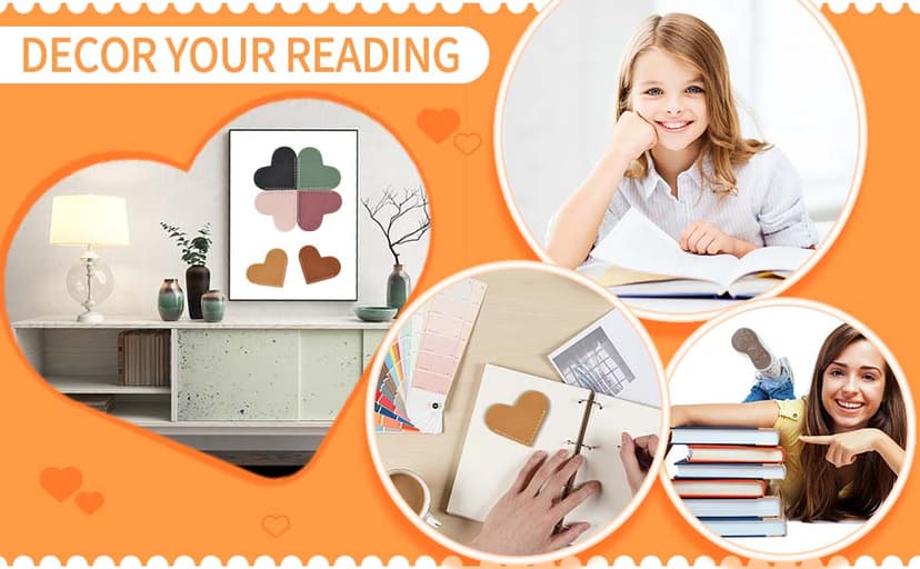 Leather Heart Bookmarks - Winjeto 6 Pieces Cute Corner Page Book Marks for Teachers Students Book Reading Lovers, for School Office Home Supplies (Heart(6pcs))