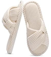 Evshine Women's Fuzzy Slippers Cross Band Memory Foam House Slippers Open Toe