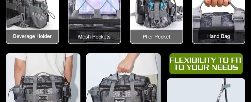 Sougayilang Fishing Tackle Bags with 3600 Tackle Tray - Fishing Tackle Storage Bags for Saltwater or Freshwater Fishing Gear - Padded Shoulder Strap - Tackle Box Bag Fishing Bag(Green)