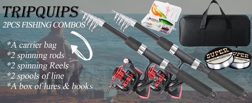 Tripquips Fishing Rod, 6.9ft 2Pcs Telescopic Fishing Rods Set, Carbon Fiber Fishing Pole, 2PCS Spinning Rod and Reel Combo with Carrier Bag Freshwater Fishing Rod and Reel Combos Kits Fishing Gear