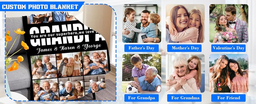 Customized Gift for Husband from Daughter Son Wife, Custom Blanket with Picture, Dad Blanket Gift for Anniversary Fathers Day Birthday Gifts for Best Dad, Personalized Photo Blanket B0GZ3XZVQF