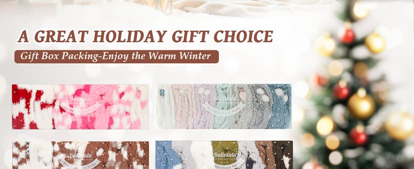 Bulinlulu Fuzzy Socks with Grips Plush Sleep Cozy Winter Soft Hospital Fluffy Socks Gifts for Womens Mens Gifts