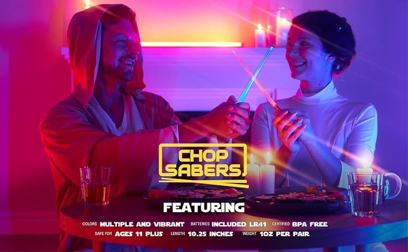 Lightsaber Chopsticks Light Up - LED Glowing Light Saber Star Wars Chop Sticks - Reusable Sushi Lightup Sabers Chopstick Set Of 1 Blue Pair