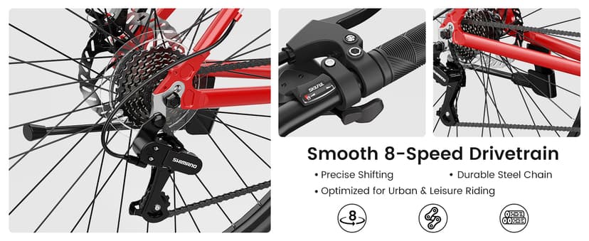 MOONCOOL Hybrid Bike for Men, 700C Aluminum 29LBS Ultra-Light 8-Speed Commuter Bike, 350lb Capacity, 29" Adult Urban Bicycle, Dual Disc Brakes, for Tall Men&Women, 85% Pre-Assembled