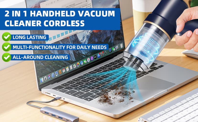 Bug Vacuum with Long Nozzle: 5 in 1 Handheld Cordless Car Vacuum Cleaner for Adults Car Home Office Garden, Rechargeable Strong Suction Insect Catcher for Spider Moth,Stink Bug (Blue)