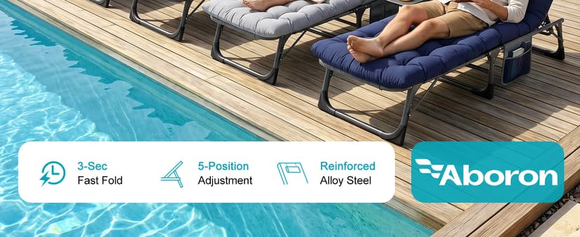 ABORON Heavy Duty Tanning Chair,Outdoor 5-Position Folding Chaise Lounge Chair with Pad,Portable Beach Lounge Chair for Outdoor Sunbathing Patio Pool Lawn Deck Poolside