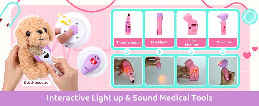 A gift for girls birthday Christmas, Encourages caring role play, builds confidence, stays neatly organized Meland Doctor Kit with Puppy for Girls, Pretend Play Toy Gift for Ages 3–6 B09PD6YWF1