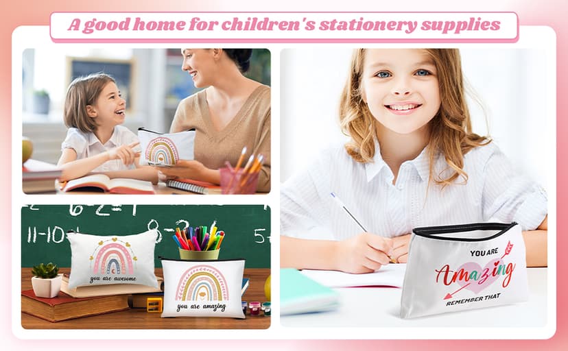 Chunful 10 Pieces Inspirational Canvas Makeup Bags for Women Graduation Gift Rainbow Canvas Cosmetic Bags Bulk with Zipper Friendship Gift Travel Toiletry Pouch(Moon Style)