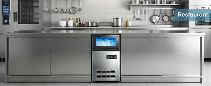 Commercial Ice Maker Machine, 100LBS/24H Freestanding & Undercounter Ice Machine with 2 Water Inlets, 40 PCS/Cycle and 24LBS Storage Bin, Stainless Steel, LED Display & Self-Cleaning for Home Bar