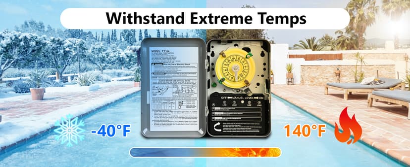 T104M Pool Timer Mechanism Only, 208-277V DPST 40A Time Switch, Pool Pump Timer, Heavy-Duty Mechanical Time Switches, 24 Hour 12 ON/Off for Pool Pump,Time Switch Mechanism Only, 6 Years Warranty