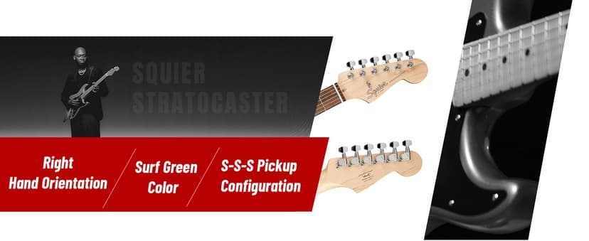 Fender Squier Stratocaster Electric Guitar - Surf Green Bundle with Amplifier, Gig Bag, Cable, Strap, Picks, and Austin Bazaar Instructional Video