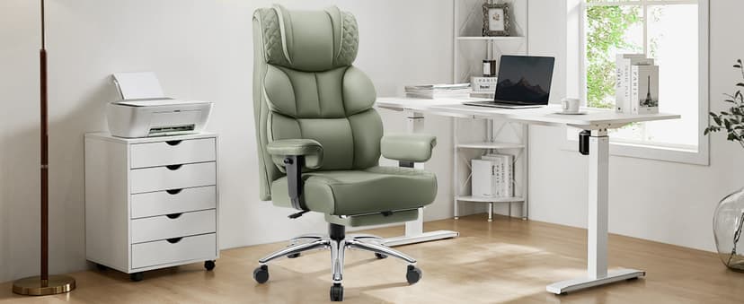 BestGlory Office Desk Chair, Big and Tall Leather Gaming Chair with Footrest, Wide Ergonomic Comfy Executive High-Back Reclining Computer Chairs, Swivel Rolling Wheels and Padded Lumbar Support, Black