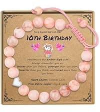Natural Healing Crystal Bracelets, Aquamarine Moonstone Rose/Clear Quartz Adjustable Beaded Bracelet, Gifts For Teen Girls Sereney Birthday Gifts for Girls, 9-18 Year Old Birthday Crystal Bracelets B0GS1K1FNR