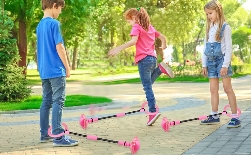 Ankle Skip Ball for Kids - Foldable Flash Wheel Skip Ball, Outside Game Toys for Kids & Adults, Gift for Boys & Girls Age 5 6 7 8 9 10 Years Old, Pink