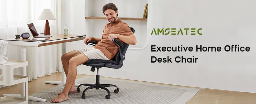 Office Chair Adjustable Desk Chair Mid Back Executive Comfortable Bonded Leather Ergonomic Back Support Home Computer Chairs with Padded Flip-up Armrest Swivel Wheels (Tan)