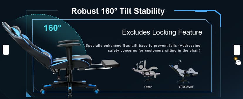 GTRACING Gaming Chair with Footrest, Ergonomic Computer Game Desk Chair, Reclining Game Chair Seat Height Adjustment, Swivel Rocker with Headrest and Lumbar (Blue)