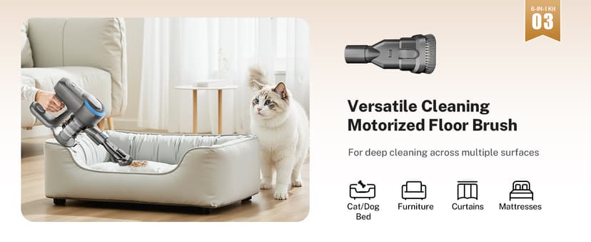 DEVOAC N300 Cordless Vacuum Cleaner, 6 in 1 Lightweight Stick Vacuum, 2200mAh Battery Up to 40mins Runtime, Powerful Handheld Vacuum for Hard Floor Rug Pet Hair Home Dorm (Blue)