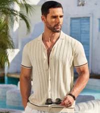 COOFANDY Men's Linen Shirts Short Sleeve Casual Shirts Button Down Shirt for Men Beach Summer Wedding Shirt