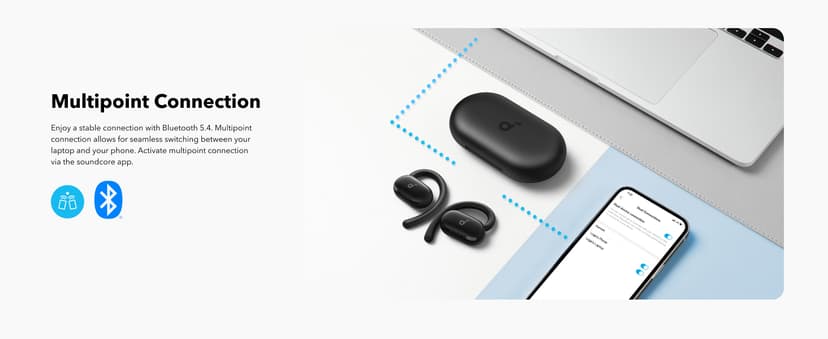 Soundcore V20i by Anker Open-Ear Headphones, Adjustable Ear Hooks, Ultra-Comfort, Snug Fit, Powerful Sound, Clear Calls, IP55, 36H Playtime, Bluetooth 5.4 Wireless Earbuds, Multipoint Connection