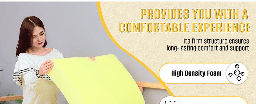 High Density Upholstery Foam Sheet, 1 x 16 x 79 Inch Yellow Polyurethane Padding, Cut-to-Size Cushion Replacement for Couch, Chair, Sofa, Bench & DIY Projects