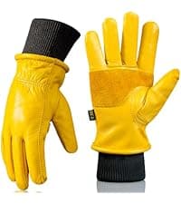 DLY Winter Work Gloves for Men, Water-Resistant, Insulated, Puncture and Abrasion Resistant, Cowhide Leather with Warm Thinsulate Lining for Cold Weather, Large, Yellow, New