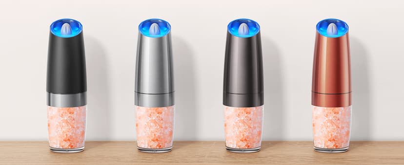 Sangcon Gravity Electric Salt and Pepper Grinder Set Automatic Shakers Mill Grinder with LED Light, BATTERY POWERED Adjustable Coarseness One Hand Operation, Upgraded Larger Capacity