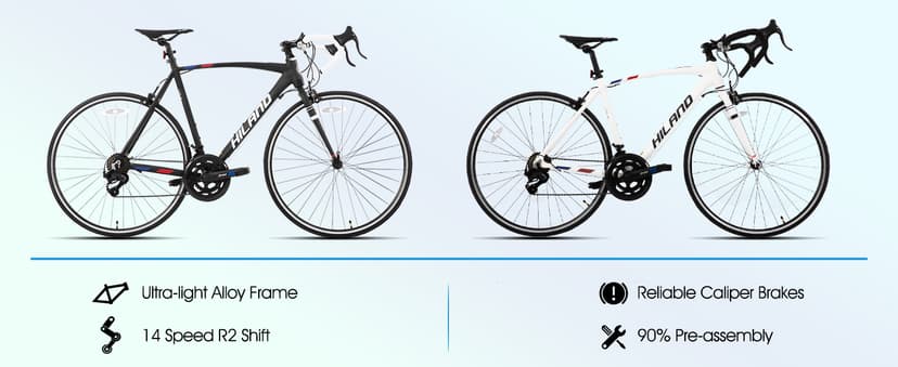HILAND 700C Road Bike, 14 Speeds Sport Bike, Light Weight Aluminum Frame, Racing Bike for Men Women Adult Bicycle