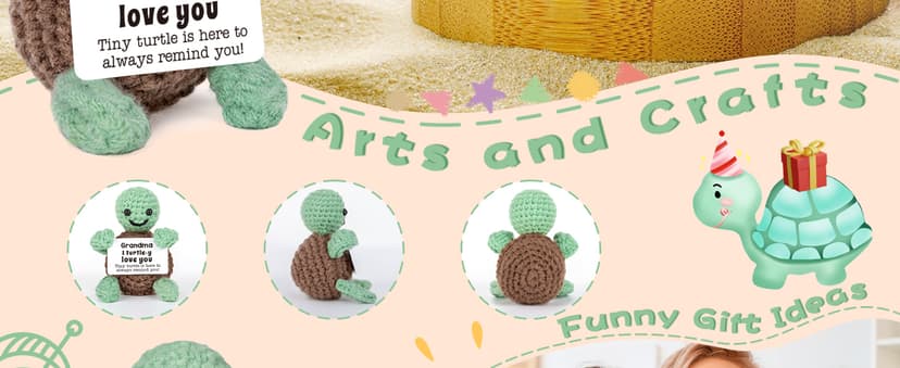 Mini Funny Turtle Grandma Gifts, Birthday Gifts for Grandma from Granddaughter Grandson Grandkids, Nana Gigi Love Small Cute Stuff Things, Handmade Emotional Positive Crochet Turtle