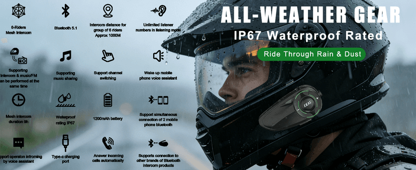 SolaMr Q8 Motorcycle Helmet Bluetooth Headset, 230hours Standby, 6 Riders Mesh Communication Systems with Audio Multitasking, Music Sharing, Noise Cancellation, FM Radio, Loud Interphone -2 Pack