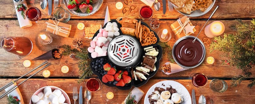 2 in 1 Electric S’mores Maker & Fondue Pot, Tabletop Indoor Smores kit with 4 Roasting Forks, 4 Detachable Trays & 1 Flameless Temperature-controlled Heater, Movie Night Supplies & Housewarming Gifts