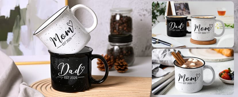 Maustic Mom and Dad Mugs, New Parents Gifts for Couples, New Mom and Dad Est 2026 Gifts for Expecting First Time Parents, 15 Oz