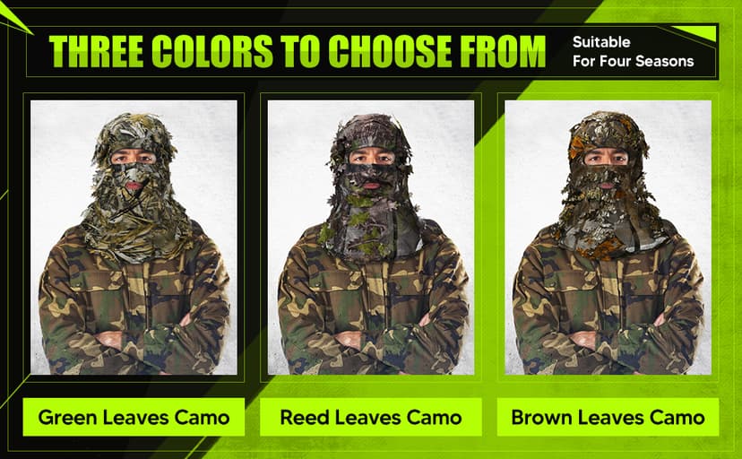 Sintege 3 Pieces 3D Camo Turkey Hunting Face Mask Camouflage Leafy Hat Ghillie Face Covering 3D Full Cover Camo Headwear Turkey Hunting Gear Accessories