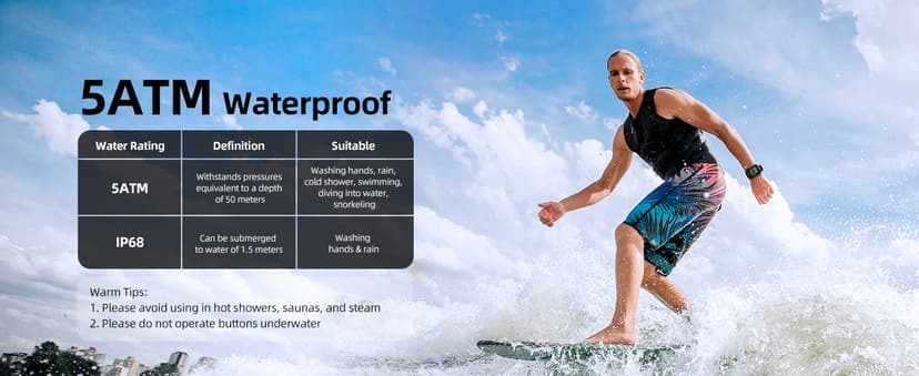 Parsonver Parsonver Smart Watch, 5ATM Waterproof Watch for Swimming, Fitness Activity Tracker with 110+ Sports Modes, Heart Rate/Sleep/SpO2/Calories Monitor, Pedometer, Fitness Watch for Android & iPhone, Black