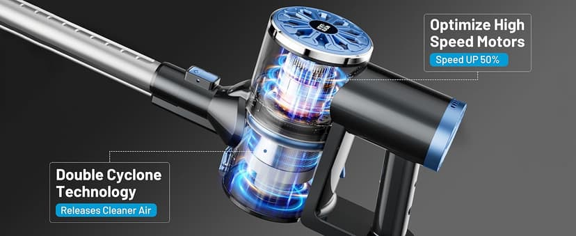 Cordless Vacuum Cleaner with Self-Standing, LED Screen Stick Vacuum Cleaners for Home, Lightweight Powerful Suction Vacuum, 6-in-1 Rechargeable Vacuum for Carpets, Pet Hair, Hardwood Floors