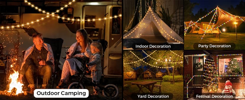Quick Storage Rechargeable Tent Light,Waterproof Hanging LED Design for Awning Patio Indoor Outdoor Decor Camping Essentials Camping String Lights, 32.8FT Rechargeable with Storage Reel, 8 Modes B0F3HZZNNP