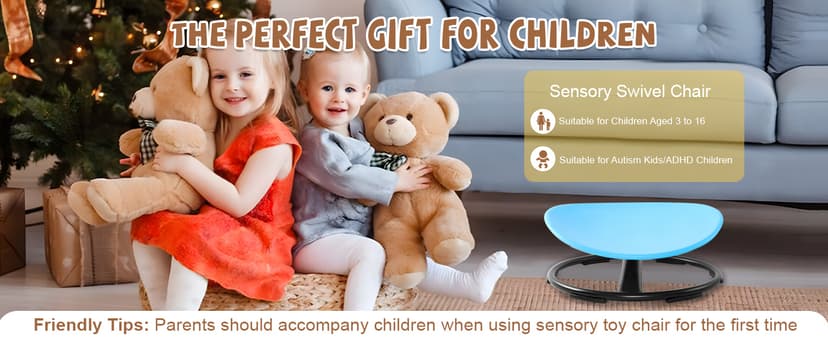 Zhenx Spinning Chair for Autistic Kids (3-18 Years), Sensory Swivel Chair for Teens with ADHD/Autism – 21×19 Inch 220LBS Weight Capacity Seat – Sit and Spin Calming Toy for Body Balance (Blue)