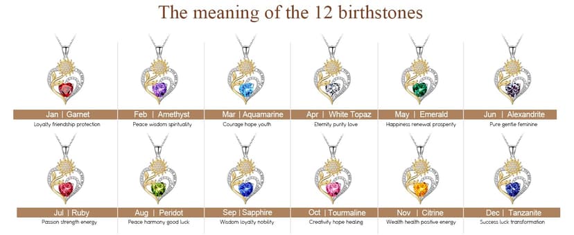 Iefil Christmas Gifts for Women Wife Mom - Sunflower Birthstone Necklace for Women, Anniversary Birthday Gifts 925 Sterling Silver Heart Pendant You Are My Sunshine Jewelry for Girlfriend Mom Daughter