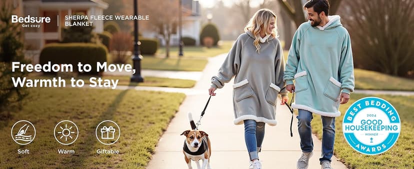 Bedsure Blanket Hoodie, Wearable Blanket for Adults & Kids as Gifts for Women Men, Birthday Gifts for Women Mom Girl Sherpa Oversized Hoodie, Grey, Standard