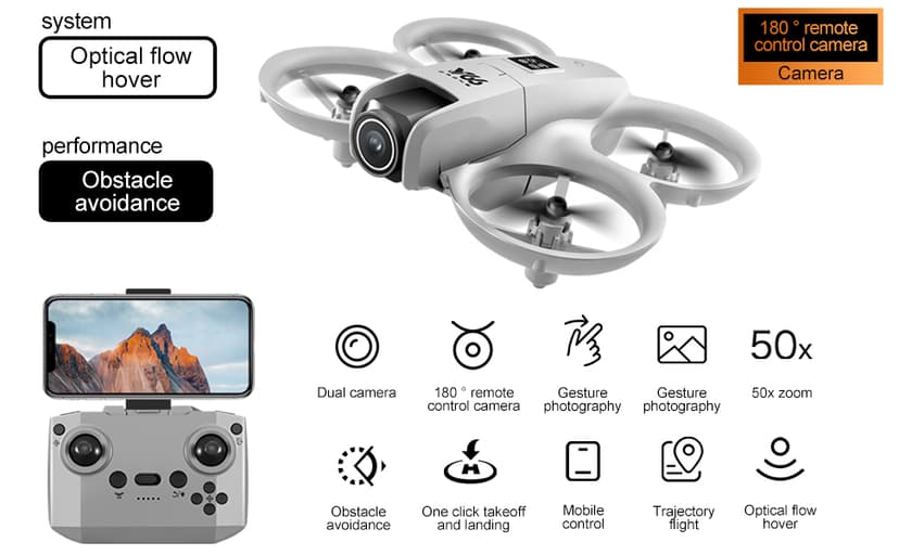 RC Small Drone with Dual Cameras, Propeller Guard, Altitude Hold, One-Key Takeoff, 3D Flips, 2 Batteries, Intelligent Obstacle Avoidance, Remote Control Helicopter Airplane, Hovering, APP Control, LED Lights, for Beginners FPV Palm Takeoff Mini Quadcopter (Orange)