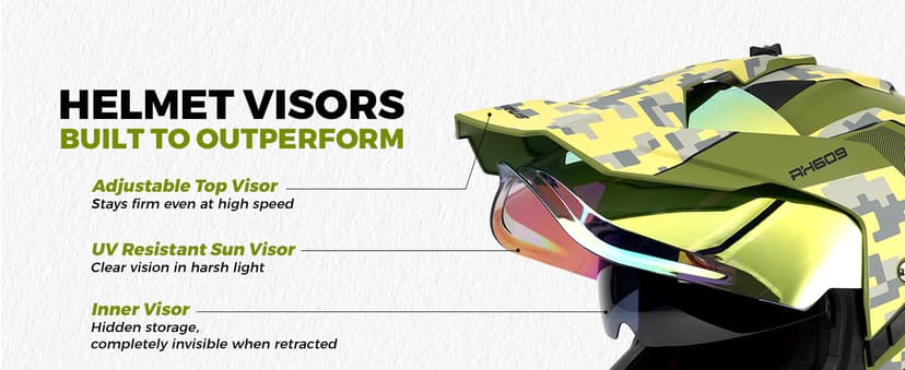 Orthrus Dual Sport Adventure Motorcycle Helmet DOT Certified for Adults, UV Protected Dual Visor & Intercom Slot, ATV UTV Dirt Bike Snowmobile Off Road Helmets