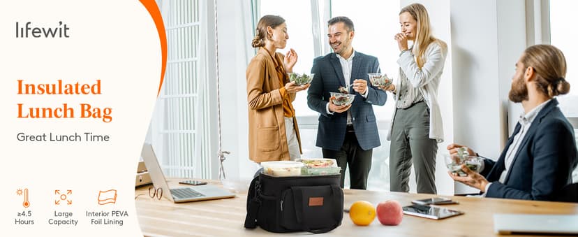Lifewit Medium Lunch Bag Insulated Lunch Box Soft Cooler Cooling Tote for Adult Men Women, Black 12-Can (9L)