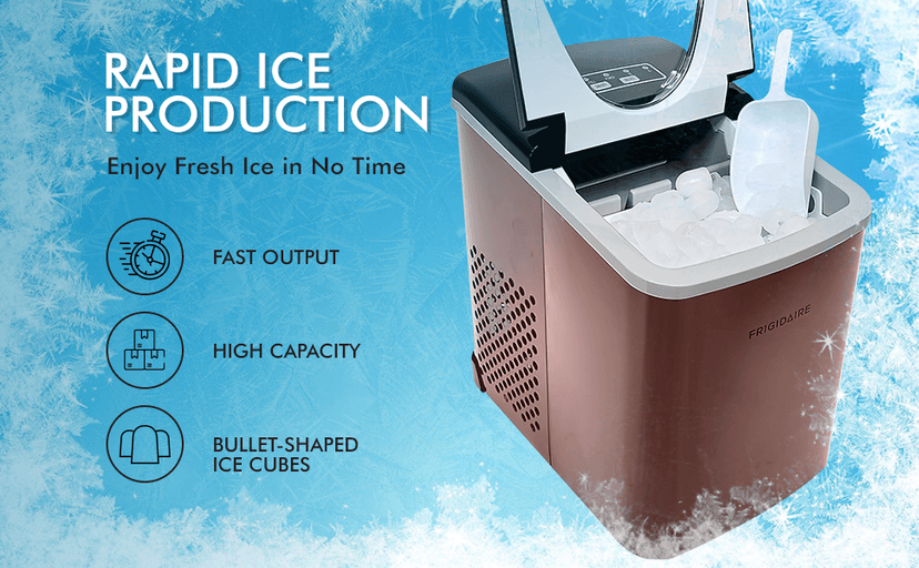 FRIGIDAIRE Retro Compact Ice Maker Machine, Bullet Ice, 26 lb per Day (Blue)