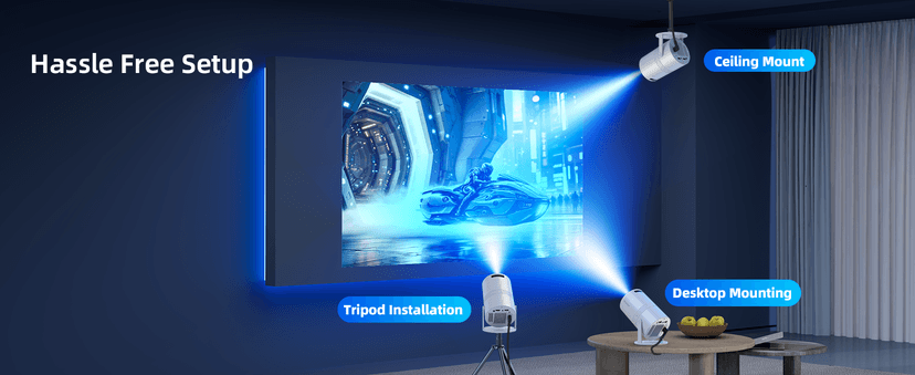 Mini Projector with WiFi and Bluetooth, Portable Movie Projector with 180° Rotatable, 1080P HD Supported, Auto Vertical Keystone, Compatible with Smartphone, TV Stick, Laptop, HDMI, USB