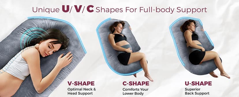 PILLANI Pregnancy Pillows for Sleeping - V C U Shaped 57inch Full Body Pillow with Removable Washable Cover, Cooling Maternity Pillow for Pregnant Women, Support for Back Belly Legs Hip