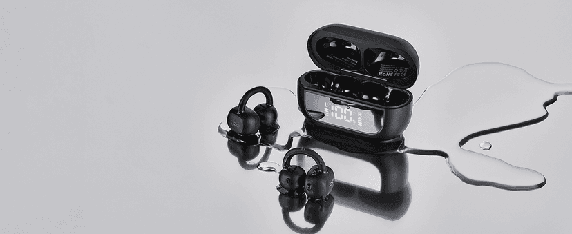 TOZO OpenEarRing True Open Ear Headphones, Lightweight Comfort Open Ear Clip Wireless Earbuds, 40H Play Bluetooth 5.4 Headphones with Smart Digital Display Design Fit Sports Running, Workout Black