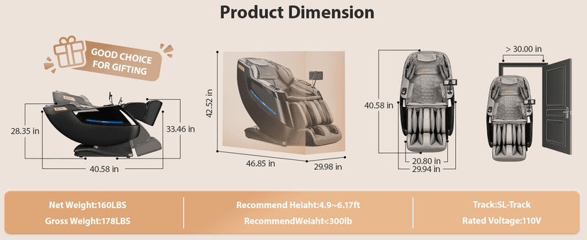 4D Massage Chair Full Body - 53.2" Ultra Long SL-Track Massage Chair Zero Gravity Massage Recliner with Foot Roller, 10 Modes 6 Technique, 32 Airbags, 3 Core Heating, AI Voice, Yoga Stretch