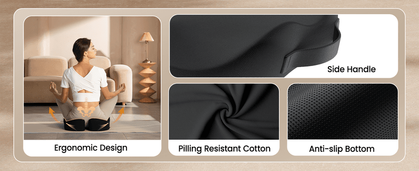 ProtoArc Seat Cushion, Office Chair Cushion for Sciatica, Coccyx Cushion, Ergonomic Memory Foam Seat Cushion for Car, Home, Pressure Relief Pad for Hip, Tailbone, All Day Comfort - Black