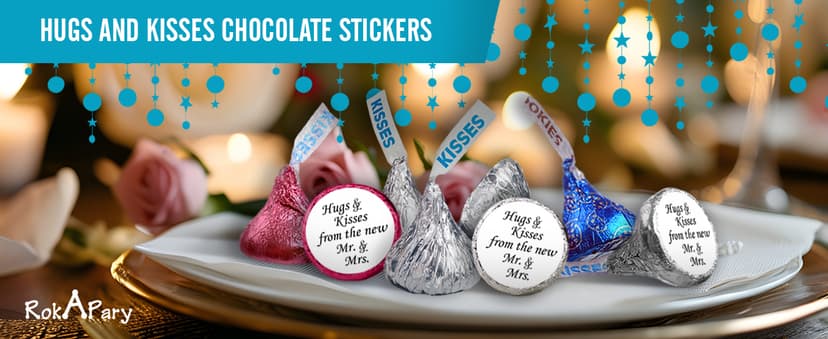 324 Hugs and Kisses from The New Mr. & Mrs. Kiss Wedding Stickers, Chocolate Drops Labels Stickers for Weddings, Bridal Shower Engagement Party Decorations, Kisses Favors Decor. Made in USA