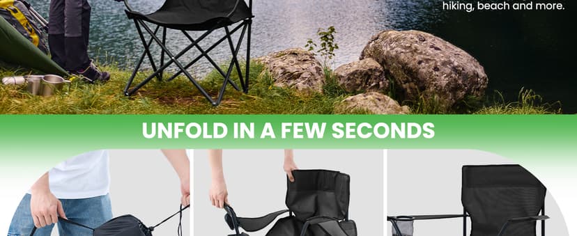 2 Pack Portable Camping Chairs Folding Lawn Chair Outdoor Lightweight Beach Chair with Cup Holder & Carry Bag for Outside Sports, Fishing, Hiking, Travel, Picnic, Backyard (Black-Dark)