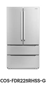 COSMO COS-FDR223GWSS 36 in. Lumin Collection 22.4 cu. ft. Counter Depth French Door Refrigerator, Water Dispenser, Ice Maker, Stainless Steel